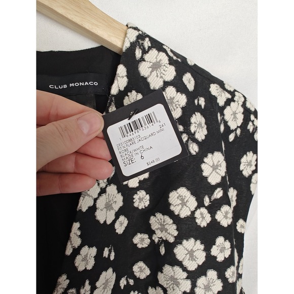 Club Monaco Fit & Flare‎ Jacquard Mini Dress Floral Black White Cream 6 New - Picture 8 of 11